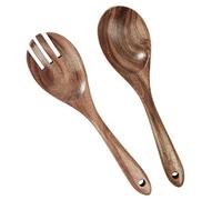 Salad Servers, Wooden Salad Serving Fork and Spoon Tongs Set, Eco Friendly Tosser Cutlery Tableware Mixing for Salad, Pasta, Fruit, Kitchen Utensils Reuseable (26cm/ 10.2 inches)