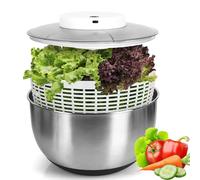 Salad Spinner Large, 4.8 L Stainless Steel Vegetables Washer Dryer, Electric Household Fruit Dehydrator Drainer, Fruit Vegetable Strainer Spinner, Non-Slip Base