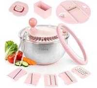 Salad Spinner Stainless Steel with Cutting Function [5 Different Attachments] Salad Spinner with Non-Slip Base and Crank Drive, Egg Yolk Separator, 5 L Stainless Steel Bowl Salad Bowl, Dishwasher Safe
