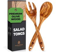 Salad Tongs for Serving, Spoon Salad Utensils Set from Olive Wood, 12 inches Wooden Fork and Spoon for Mixing, Tossing & Cooking