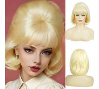 Salaibs 50s 60s Beehive Wigs for Women Blonde Short Curly Vintage Wig With Bangs Bouffant Wave Retro Cosplay Hair Wig for Party Halloween Costume Use