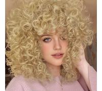 Salaibs Blonde Afro Wigs for Black Women Short Kinky Curly Wig with Bangs Big Fluffy Natural Synthetic Hair Wig for Cosplay Costume Halloween Party Use