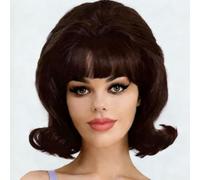 Salaibs Brown Short Curly Wigs for Women With Bangs 50s 60s Retro Bouffant Beehive Hair Wigs Shoulder Length Cosplay Synthetic Fibre Wig for Party Halloween Costume Use