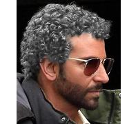 Salaibs Mens Afro Grey Curly Wig Short 80s Disco Fluffy Wigs Synthetic Fiber Cosplay Halloween Wig