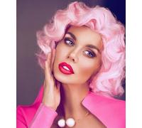 Salaibs Pink Curly Short Wigs for Women 1920s Finger Wave Wig 30s Synthetic Fiber Costume Hair Wig for Cosplay Halloween Disco Use (Pink)