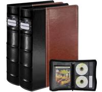 Salajory PU Leather CD/DVD Storage Binder with Zipper - 2 Pack, Black-Brown | Holds 112 Discs + 56 Booklet Pockets + 112 Tag Slots, for Blu-ray/Music CDs/Audio Disks, Portable Organizer, Black Page