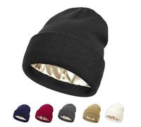 Salalacap Women's Satin Lined Beanie Winter Hat, Cuffed-black, One Size
