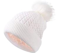 Salalacap Womens Satin Lined Winter Beanie Cable Knit Beanie for Women Silk Lining Thick Chunky Hat Skull Warm, Classic2-white, One Size