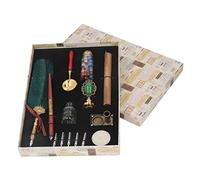SALALIS Feather Pen Set Elegant Retro Calligraphy Quill Pen Gift Set for Couples and Teachers Made of Feather and Brass Size 28.8 X 4 X 20.6cm (Dark Green Dot)