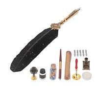 SALALIS Feather Pen Set Elegant Retro Calligraphy Quill Pen Gift Set for Couples and Teachers Made of Feather and Brass Size 28.8 X 4 X 20.6cm (Black Dot)