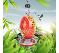 SALALIS Hummingbirds Water Feeder Colorful Glass Bird Feeder for Garden Courtyard, Removable Base, 8.3 X 3.9 X 4. in, 1 Bird and 2 Hooks for Garden Enthusiasts (Q1)
