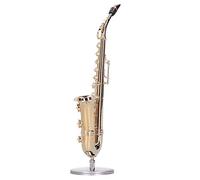 SALALIS Miniature Copper Saxophone Model Exquisite Musical Instrument Ornament for Collection or Gift, with Stand, 6.8 X 1.8 X 1.8in, for Music Lovers