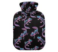 Salamander Pattern Hot Water Bottle with Velvet Cover Hot Water Bag for Pain Relief 2L, Neck Cramps Shoulders Pain Relief, Hot Cold Pack