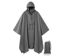 salamra Hooded Rain Poncho Waterproof Raincoat Jacket for Men/Women/Adults with Pocket, Grey, One size