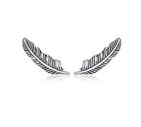 SALAN 925 Sterling Silver Feather Stud Earring - Real Silver Ear Studs Fine Jewelry