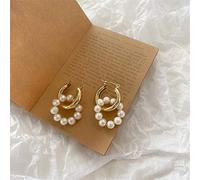 SALAN Baroque Pearl Gold Color Hoop Earrings For Women Thick Circel Round Hoops Pearl Beads Ear Rings Jewelry
