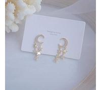 SALAN Charm Star Moon Tassel Earring 14k Real Gold Pave Inlaid Zircon Stud Earring Anniversary Birthday Gift Jewelry