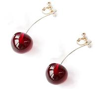 SALAN Clear Resin Cherry Earrings For Women Girl Gold Color Alloy Transparent Green Pink Purple Red Cherry Clip Earrings Party Jewelry