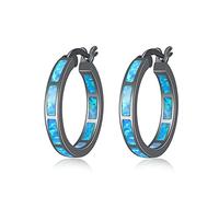 SALAN Created Blue Fire Opal Black Gold Color Wholesale For Women Fashion Jewelry Hoop Earrings 1 1/8"