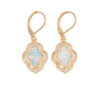 SALAN Created White Fire Opal Zircon Yellow Gold Color For Women Jewelry Engagement Dangle Earrings 1 1/4''