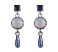 SALAN Geometric Statement Hematite Plating Blue Rhinestone Clip On Earrings For Women Luxury Non Pieced Wedding Ear Clips Jewelry