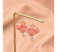 SALAN Original Handmade Natural Coral Red Flower Women's Drop Earring Natural Pearl Dangle Earrings Luxury Fine Jewelry