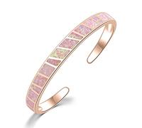 SALAN Pink Fire Opal Stone Open Bangles Rose Gold Adjustable Minimalist Bracelets Jewelry Best Gifts For Girl Woman, 6.5 inches