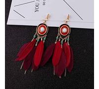 SALAN Wedding Bohemia Vintage Women Long Feather Clip On Earrings Tassel Bead Ethnic Indian Charm Brincos Jewelry