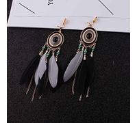 SALAN Wedding Bohemia Vintage Women Long Feather Clip On Earrings Tassel Bead Ethnic Indian Charm Brincos Jewelry