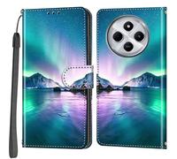Salanheo Phone Case for Xiaomi Redmi 14C / 14R / A3 Pro / A4 / Xiaomi Poco C75, Leather Flip Cover Shockproof Protective Case with Card Slots Magnetic Closure Wallet Case Ocean and Aurora
