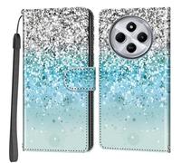 Salanheo Phone Case for Xiaomi Redmi 14C / 14R / A3 Pro / A4 / Xiaomi Poco C75 / Poco M7, Leather Flip Cover Shockproof Protective Case with Card Slots Magnetic Closure Wallet Case Silver and blue