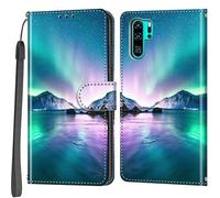 Salanheo Wallet Case for Huawei P30 Pro, Ocean and Aurora