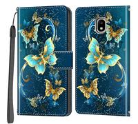 Salanheo Wallet Case for Samsung Galaxy J3 (2017), Golden Green Butterfly