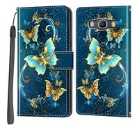 Salanheo Wallet Case for Samsung Galaxy J5 (2016), Golden Green Butterfly