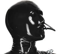 SALANSEX Latex Hood Mask with Nose and Mouth Tubes, Rubber Full Face Mask with Zipper for Party, Club, Cosplay, Performance (M)