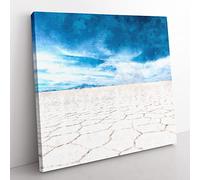 Salar de Uyuni Salt Flat in Bolivia Painting Modern Canvas Wall Art Print Ready to Hang, Framed Picture for Living Room Bedroom Home Office Décor, 50x50 cm (20x20 Inch)
