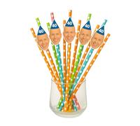 SALARA Personalised Face Straws - Custom Photo Cut-Outs with Optional Hats - Easy to Assemble - Fun Party Accessory for Hen Nights, Stag Dos, Birthdays & More (40 Faces with Polka Dot Straws)