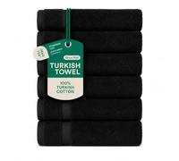 SALBAKOS 100% Turkish Cotton Hand Towel Set of 6 16x30 inch | Heirloom Quality | Hotel & Spa Collection | Ultra Soft, Super Absorbent, Long Lasting Hand Towels | Made in Turkey (Black, 6 Hand Towels)