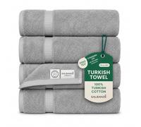 SALBAKOS 100% Turkish Cotton Towels (Silver, 4 Bath Towels) | Standard Size, 630 Gsm Thick Super Soft Highly Absorbent Quick-Dry Bathroom Towel, Premium Hotel & Spa Quality Made in Turkey