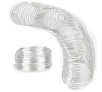 Salbsever 100 Loop Memory Wire for Bracelet Making, Silver Steel Wire, 6cm/2.36in Loop, 0.6mm Gauge, DIY Crafts