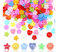 Salbsever 200 PCS Mix Color 15mm Craft Buttons - Heart, Star, Flower, Round - Sewing Buttons for DIY Crafts & Decoration