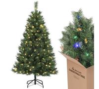 SALCAR 5ft Pre-lit Christmas Tree, Realistic Artificial Christmas Tree with LED String Lights & Remote Control, Xmas Tree with Warm White & Multicolor LED Lights, Quick Setup Christmas Decoration