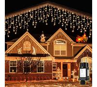 SALCAR 5m 200 LED Icicle Lights, Mains Powered Christmas Fairy Lights with 24 Drops, 8 Flashing Modes, Outdoor Garden, Wall & Eaves Decorations - Warm White