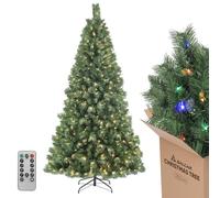 SALCAR 7ft Pre-lit Artificial Christmas Tree with Remote Control, 9 Lighting Modes, 868 PVC Tips, 210 cm Spruce Pine Xmas Tree with 380 Warm White & Multicolor LED Fairy Lights