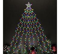 SALCAR Outdoor Christmas Lights, 3.5m x 9 Strands Waterfall Star Lights with 30cm Star Topper, 350 LEDs, 8 Lighting Modes Christmas Decorations for Garden & Yard Tree Decor, Multicolor