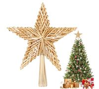 SALCAR Straw Christmas Tree Star, 25 cm Straw Stars, Christmas Tree Crown Stars, Handmade Natural Decoration for Christmas Trees