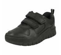 SALE BOYS CLARKS SCOOTER SPEED BLACK LEATHER RIP TAPE SHOES