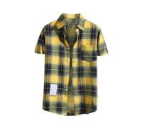 Sale Clearance, Checked Shirts for Men UK, Mens Summer Short Sleeve Plaid Shirts, Button Down Cotton Shirt with Chest Pocket, Regular-Fit Classic Short-Sleeved Shirt, Holiday Beach Causal Tops