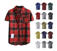 Sale Clearance, Checked Shirts for Men UK, Mens Summer Short Sleeve Plaid Shirts, Button Down Cotton Shirt with Chest Pocket, Regular-Fit Classic Short-Sleeved Shirt, Holiday Beach Causal Tops
