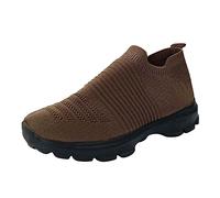 Sale Clearance Items Women Slip On Trainers Breathable Mesh Orthopedic Sneakers Lightweight Wide Fit Low Top Running Trainers Arch Support Athletic Shoes Casual Non-Slip Walking Shoes Brown